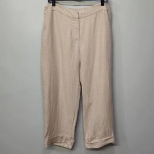 Eileen Fisher 100% Linen Pants Women Medium Beige Straight Wide Leg Cuffed Baggy